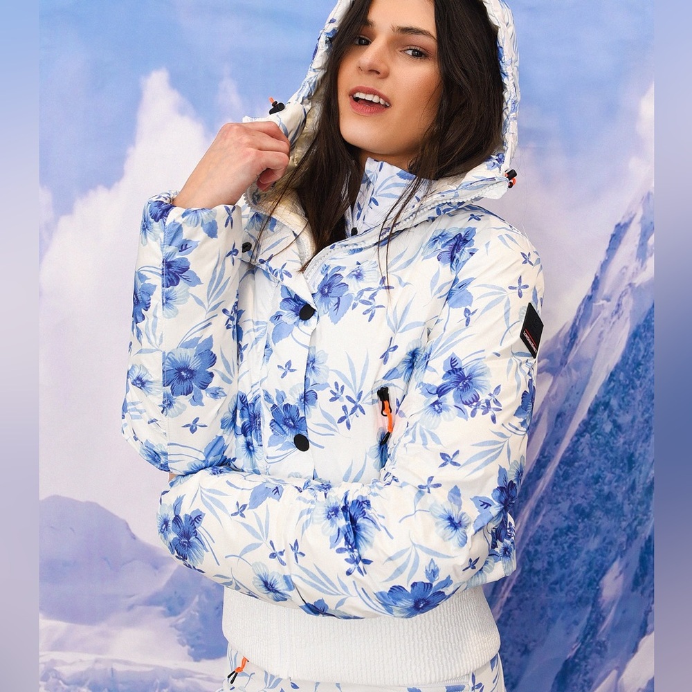 Bogner x Love Shack Fancy Sella D Puffer Jacket Fire Ice Blue White Floral Down